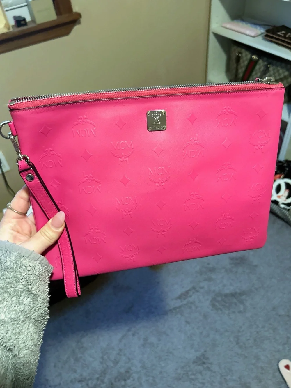 Authentic MCM Barbie Pink XL Wristlet Pouch / Clutch Bag